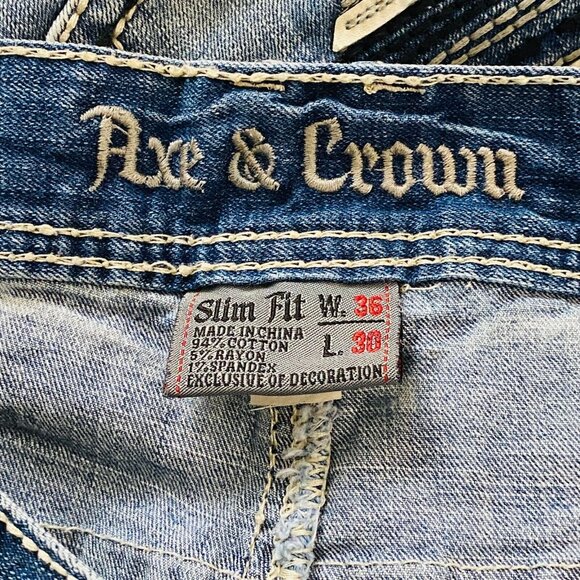 Axe & Crown Jeans Slim Fit Men's W 36 L 30 Whiskered Straight Scratchy * - Picture 10 of 12